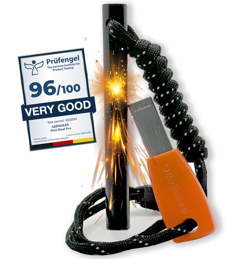 Survival Flint Fire Starter Kit, Thick Ferro Rod (4" x ⌀ 2/5") with Comfy Steel Striker, Paracord Lanyard String for Camping, Bushcraft, Outdoor
