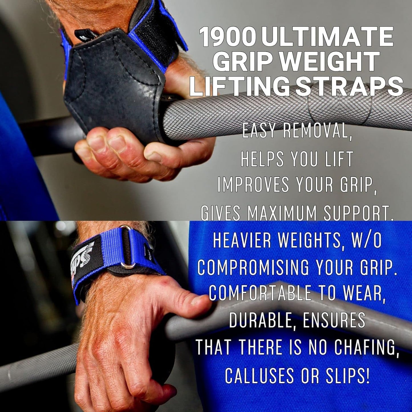 Schiek Sports 1900 Ultimate Hand Grip - 9 mm Thick Neoprene Grips for Weight Lifting - Ultra Durable Non Slip Secure Grip