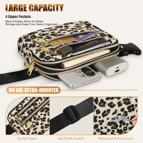 Capolo Leopard Print Travel Backpack + Matching Leopard Print Fanny Packs