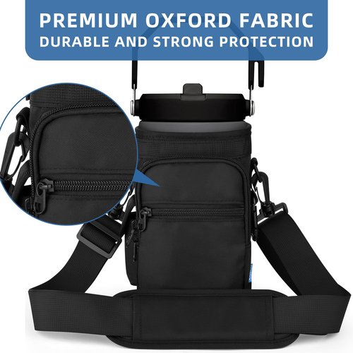 Xxerciz Water Bottle Carrier Bag with Phone Pocket for Stanley IceFlow 40/64oz Tumbler Insulated Water Bottle Holder Pouch with Strap Water Bottle Bag with Carabiner for Stanley Cup Accessories (40oz)