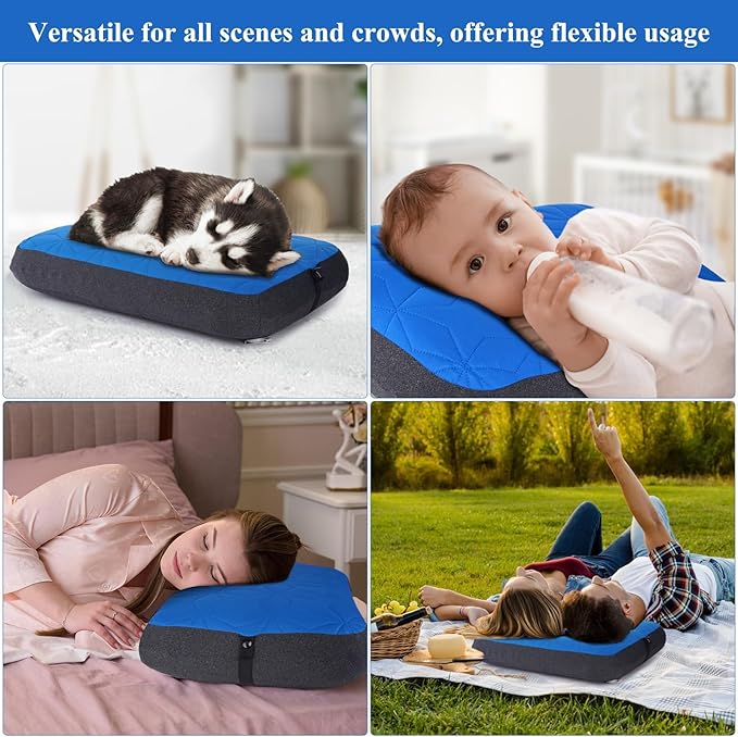 Camping Pillow with Removable Cover Large Size 24" x 15" - Ultralight Inflatable Pillow for Camping Lightweight, Ergonomic and Washable for Camping, Hiking, and Travel Blue