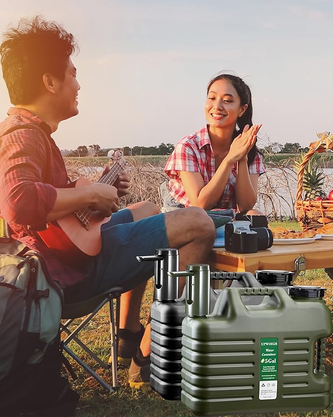 UPWOIGH Portable 5 Gallon Water Jug with Automatic Touch Control Pump,Truly No Leakage Water Container with Spigot,Type-C Rechargeable Military Green Water Pump Gear for Outdoors Camping Hiking