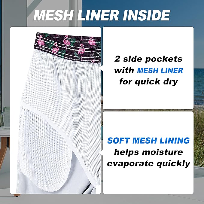 Mens Swim Trunks Quick Dry Board Shorts with Mesh Lining, Breathable Surf Beach Shorts Swimwear Bathing Suits
