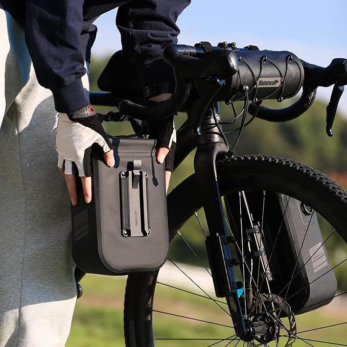 Rhinowalk Bike Front Fork Waterproof Pannier Saddle Fork Rack Bicycle Shoulder Bag for E-Scooter Mountain Bike Accessories [Black 4L]