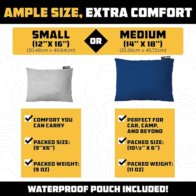 Wise Owl Outfitters Camping Pillow - Camping Essentials and Travel Pillow for Airplanes, Camping, and Travel - Memory Foam Washable Pillow - Small/Medium
