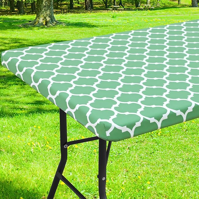 Smiry Rectangle Picnic Table Cover, Waterproof Elastic Fitted Camping Tablecloths for 4 Foot Tables, Wipeable Flannel Backed Vinyl Tablecloth Protector for Indoor, Outdoor (Sage Green, 24x48 Inches)