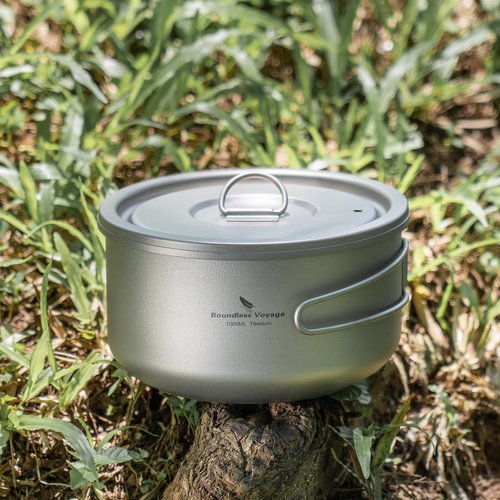 Boundless Voyage Titanium Pot Multifunctional Cooker Ultralight Camping Pot with Handle & Lid Outdoor Open Fire Cookware for Backpacking, Hiking, Bushcraft Cooking Ti2041C