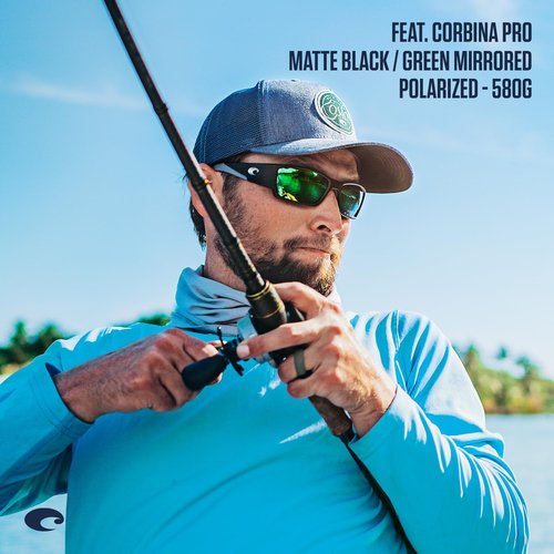 Costa Del Mar Corbina Pro Sunglasses, Matte Tortoise/Green Mirrored Polarized 580G, 61 mm