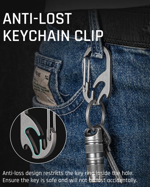 TISUR Titanium Carabiner Keychain Clip, Bottle Opener Keychain Multitool, Heavy Duty Car Keys Chain Tactical (2Pcs QE01 Grey)