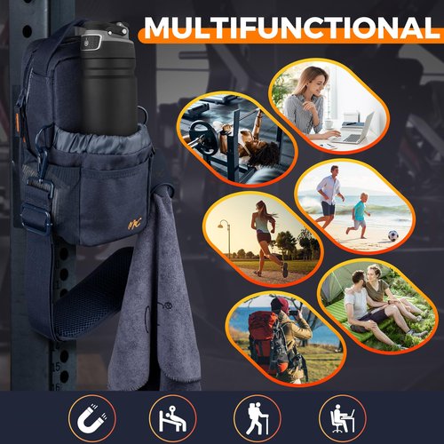 M2C® PREMIUM Magnetic Gym Bag – Gym Pouch with Water Bottle Holder, Cup & Wallet Pocket, Phone Storage, Key Clip, Adjustable Sling Strap – Ideal for Sports, Work & Travel