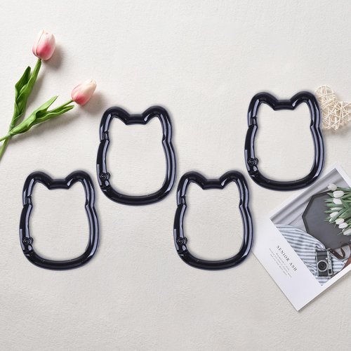 Vagocom 4Pcs Cute Cat Keychain Carabiner Clip,1.38inches/3.5cm Zinc Alloy Small Spring Key Chain Hooks for Key Ring,Key Holder(Black)