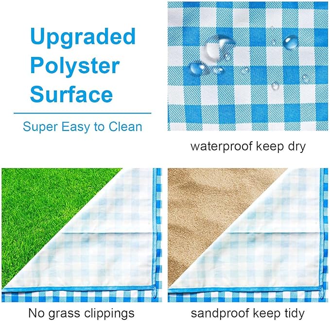 ZHUYNXIR Extra Large Picnic, Waterproof Blanket, Gingham Picnic Mat for Beach, Camping Grass Picnic Blankets. (Blue 58x58 inch)