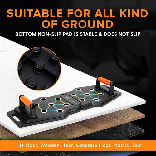 Vyva Fyt Heavy-Duty 25-in-1 Push-Up Board – Multi-Functional Home Workout Equipment for Comprehensive Upper Body Strength Training – Professional Fitness System for Men & Women (Orange Handles)