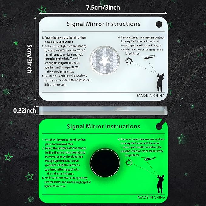 2 Pieces Signal Mirror Survival Camping Mirror 2 x 3 Inch Emergency Signaling PFD Rescue Whistle with 2 Pack Mini Compass for Hiking, Camping, Backpacking and Emergency Situations