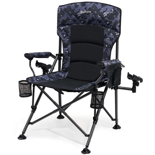 Oversized Camping Chair, Heavy Duty Support 350 LBS Folding Chair, Feet Rotatable Padded Fishing Chair with Rod Holder, Cup Holder, Side Pocket, Hard Armrest for Beach, Fishing,Trip,Picnic,Lawn