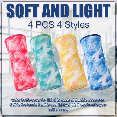 Lasuroa 4pcs 22oz Neoprene Insulated Water Bottle Cover Case - Temperature Retaining Accessories (Four-Color Smudged Version)