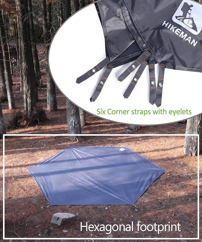 HIKEMAN Hexagonal Tent Footprint,1-4 Person Ultralight Waterproof Tent Tarp Ground Sheet Mat with 6 Tent Stakes for Camping Hiking Picnic Backpacking
