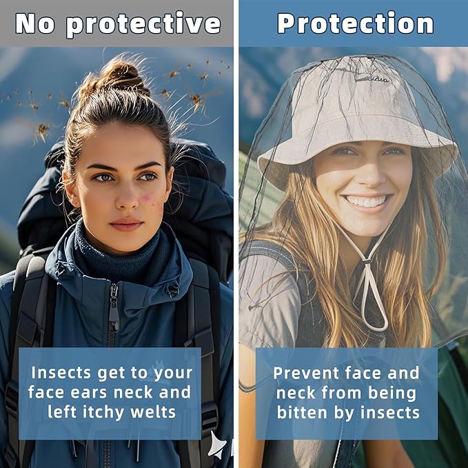 2 Pack Ultra Large Mosquito Net 42x25 Inches Mosquito Head Net Oversized Insect Netting Bug Fits Most Hats for Gardening Hiking Fishing Traveling(Gray+Navy Blue)