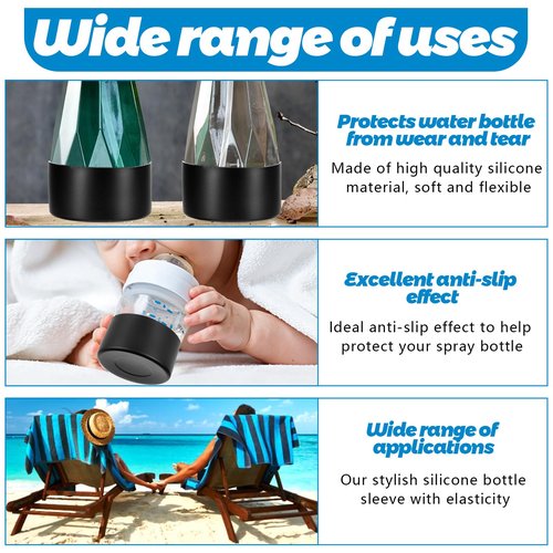 HOFURME 8 Pieces Protective Silicone Sleeve Bottom, Washable Rubber Bottom Base Accessories, Silicone Sleeve For Glass Bottle For 16 Oz Spray Bottles, 12 To 24 Oz Water Bottles(Black)