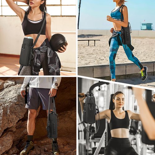 Bagenerous Gym Magnetic Water Bottle Holder with Adjustable Shoulder Strap and Phone Pocket,Holds 30/40oz Bottle Sleeve with Handle/Handleless,7 Card Pockets,Black
