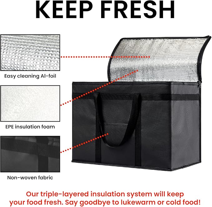 NZ home Insulated Cooler Bag and Food Warmer (XL Plus, 2 Pack) for Delivery & Grocery Shopping with Zippered Top, Green