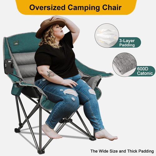 Northroad Oversized XL Padded Camping Chair w/Cell Phone Holder, Large Camp Lounge Chair, Foldable Lawn Chair w/Cup Holder,Carry Bag for Outdoor Hiking, Beach, Picnics, Heavy-Duty 400-lbs Capacity