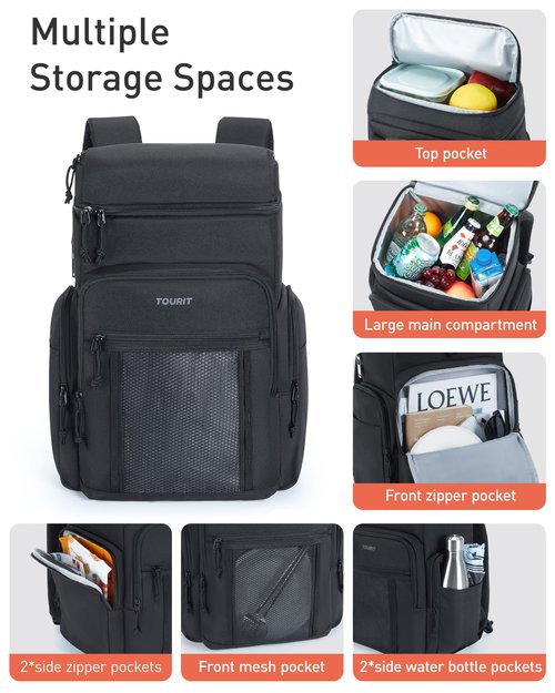 TOURIT Waterproof Cooler Backpack: 30 Cans Insulated Leakproof Portable Cooler Bag Beach Travel Camping Picnic Hiking Black