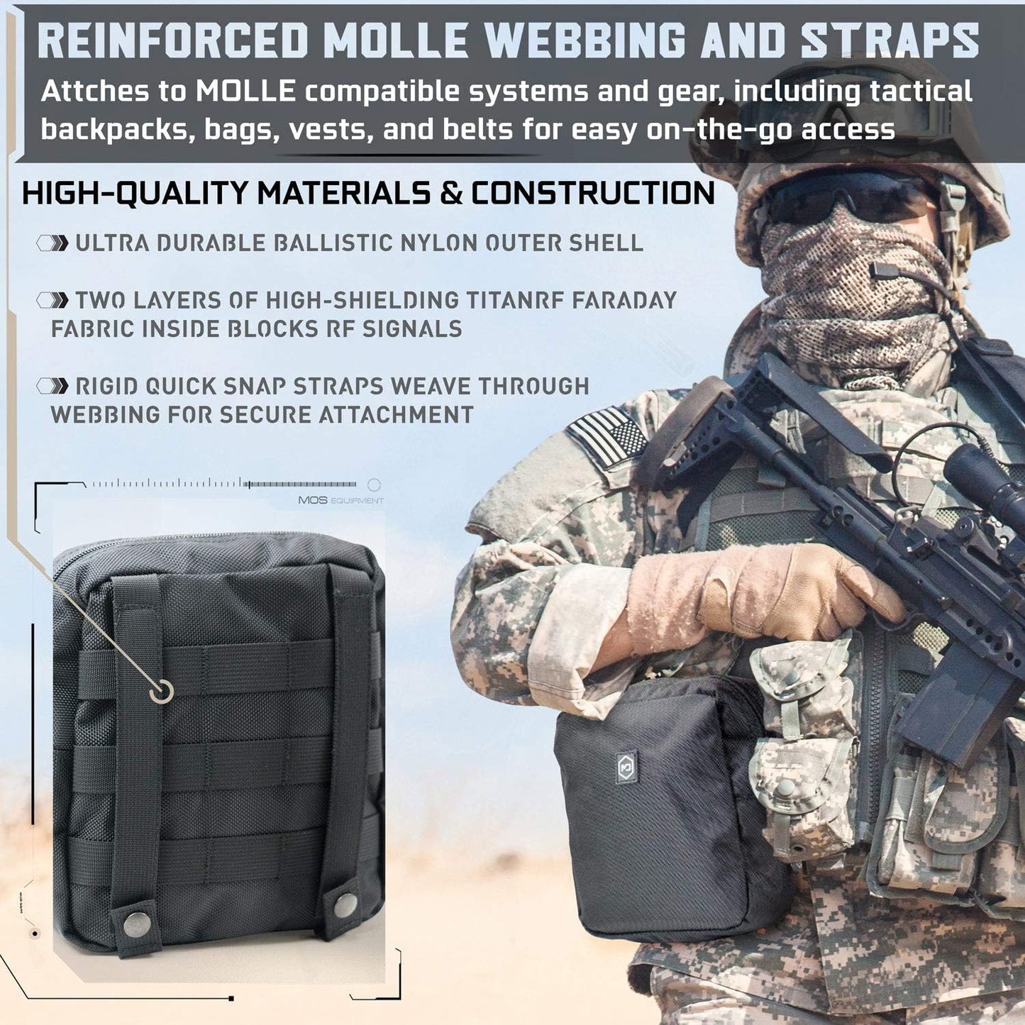 Mission Darkness MOLLE Faraday Pouch // Military-Grade Bag with RF Signal Blocking Liner Attaches to MOLLE Webbing Systems // Anti-Hacking & Tracking Assurance, Data Privacy for Handheld Devices