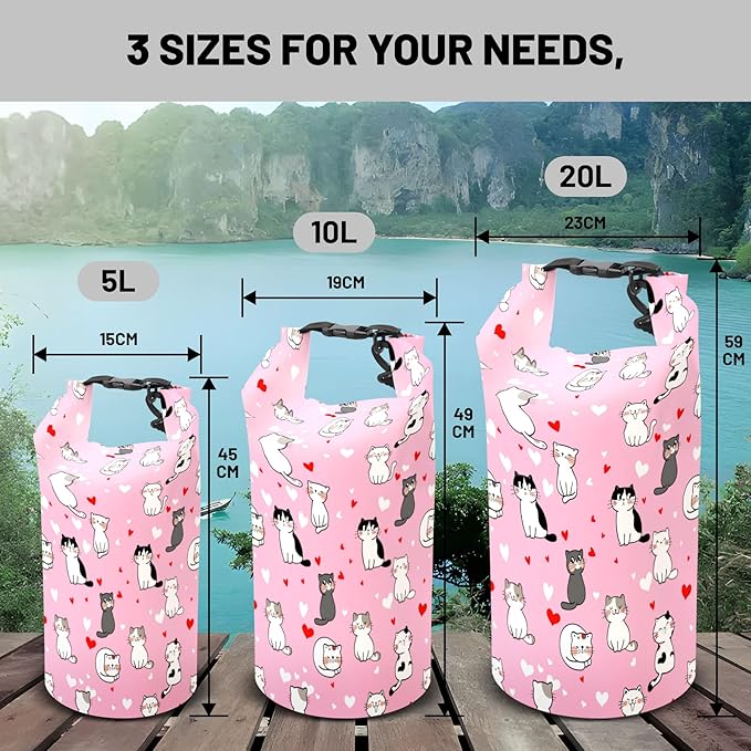 Waterproof Dry Bag,Roll Top Cute Animal Lovely Pet Cat Waterproof Backpack 5L/10L/20L Floating and Lightweight Bags for Kayaking, Boating, Fishing, Swimming and Camping