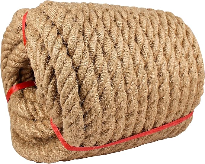 Manila Rope 1in x 50ft,Natural Hemp Rope Thick Large Decorative Hemp Nautical Ropes,Twisted Manila Ropes Great for Gardening,Railings,Hammock Nautical