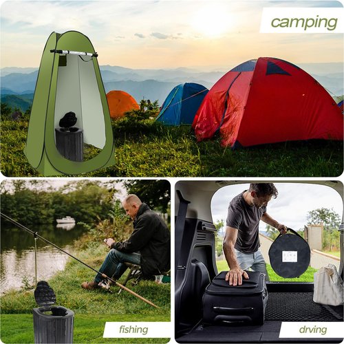 Camping Toilet Kit with Pop Up Privacy Tent, X Large Portable Folding Toilet Potty for Adults, Outdoor Camp Shower Tents,Changing Room with Carry Bag (Green)