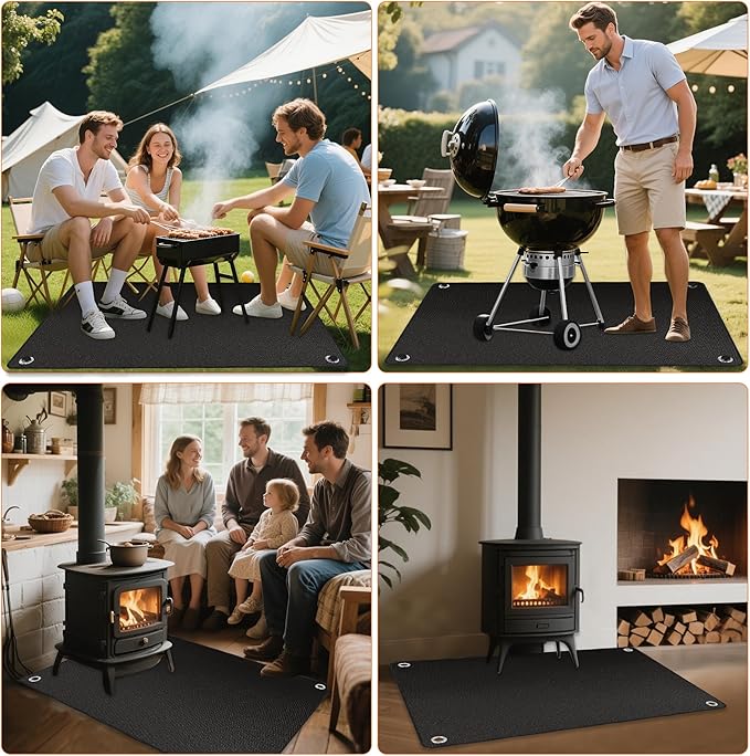 Thickened Grill Mat for Outdoor Grill, Double Sided Fireproof BBQ Mats, Outdoor Grill Deck Protector, Fire Pit Pad for Grilling to Protect The Deck, Patio, Pavers - 1mm (40 x 45 x 0.04 Inch)