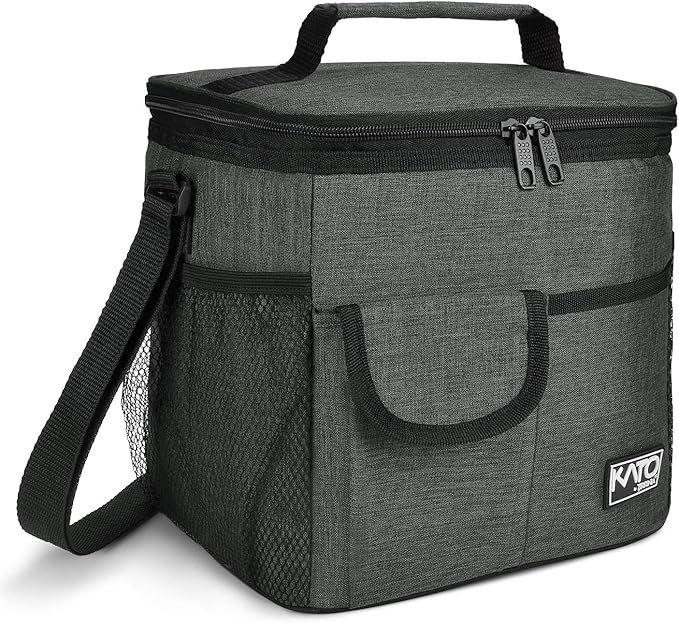 Tirrinia Large Insulated Lunch Bag for Women Men, 10L Leakproof Thermal Reusable Lunch Box for Adult, Tall Meal Prep Lunch Cooler Tote with 4 Pockets for Office Work, Charcoal