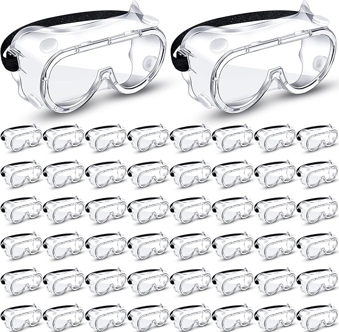 Macarrie 50 Pcs Anti-Fog Safety Goggles Bulk Anti Scratch Lab Goggles Over Glasses for Men Women Nurse Medical Chemistry Work
