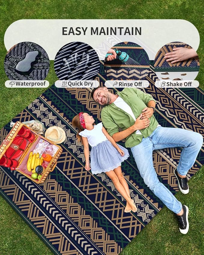 MontVoo Outdoor Rug Carpet Waterproof-Patio Rug Mat 5x8 Reversible RV Camping Rug Picnic Mat Plastic Straw Outside Rug for Balcony Porch Deck Beach-Boho Outdoor Area Rug for Patio Decor Colorful