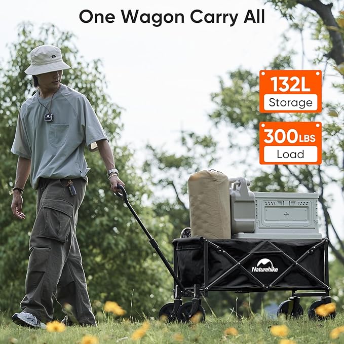 Naturehike Collapsible Wagon Wagon with Wheels Foldable, 300LBS Beach Cart, Portable Heavy Duty Garden Wagon Cart - Large Capacity Utility Wagon for Shopping, Camping, Garden, Sports, Grocery
