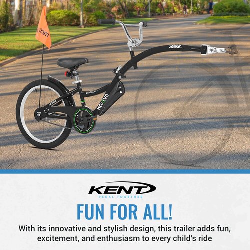 KaZAM Co-Pilot Bike Trailer - 20 Inch Bike Trailer with Adjustable BMX Stem and Handlebar - Lightweight Aluminum Frame and Padded Saddle for Cycling - Perfect for Family Rides - Black