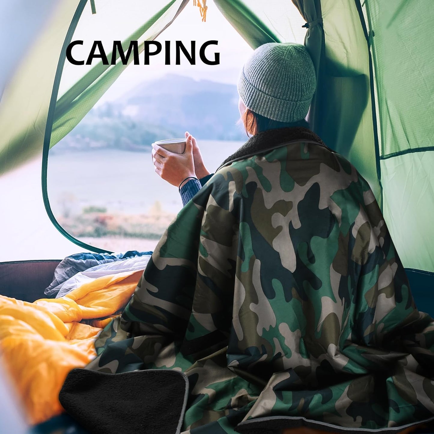 Tirrinia Large Waterproof Outdoor Blanket, Soft Warm Windproof Stadium Blanket with Sherpa Fleece and Foldable for Outdoor Sport, Baseball, Football, Beach, Concerts, Car