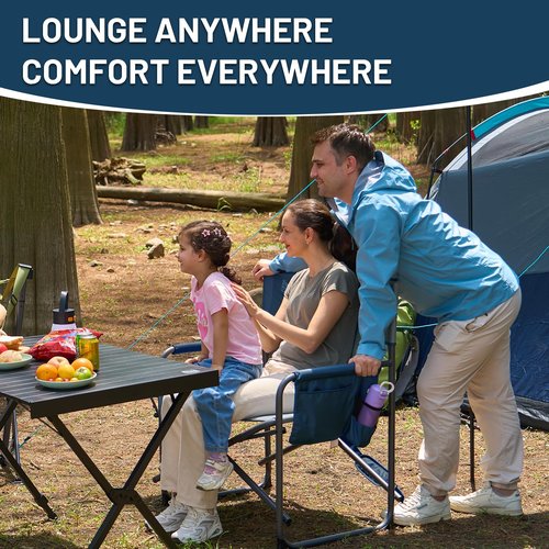 Timber Ridge XXL Director’s Chair – Heavy Duty Folding Chair with Side Table, 500 lb Capacity, Extra Wide Padded Seat for Camping, Sports, Beach, Patio, and Outdoor Use, Blue