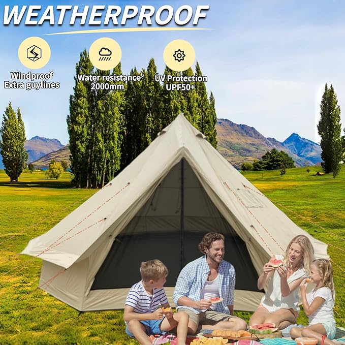 DANCHEL OUTDOOR B2 Waterproof Glamping Yurts for All Year Living with Stove Jack for 4/6 Person, Portable 4 Season Bell Tent for Camping Hot Tent 300D Oxford Nylon Glamping Accessories,13ft/16.4ft