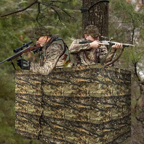 Tree Stand Blind Kit 138'' X 35.4'' Universal 2 Man Tree Stand Blinds For Deer Hunting Tree Stand Camouflage Silent Tree Stand Skirt Deer Ladder Stand Blind Kit Colorfast Treestand Blind Accessories