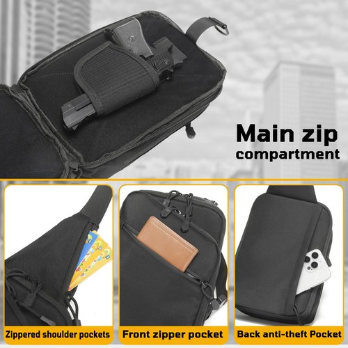 WCALULEG Sling Bag for Men, Crossbody Bag Shoulder Bag for Men Gun Bags for Handguns Sling Backpack EDC Bag Updated