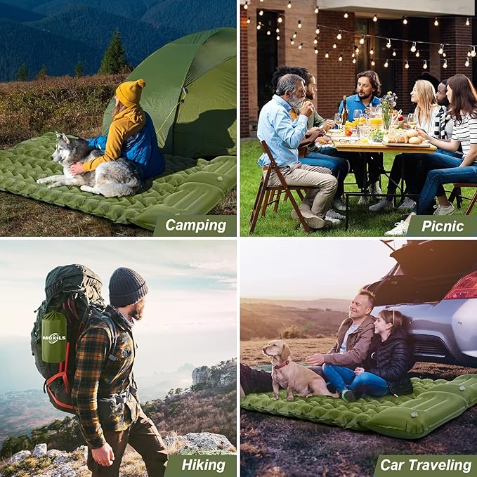 Sleeping Pad, Ultralight Inflatable Sleeping Pad for Camping, Built-in Pump, Ultimate for Camping, Hiking, Airpad, Carry Bag, Repair Kit, Compact & Lightweight Air Mattress(Green)