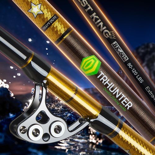 TRHUNTER Offshore Trolling Rod Saltwater Big Game Boat Fishing Rod Heavy Duty Roller Rod (6' - 80-120lbs - Carbon Butt)