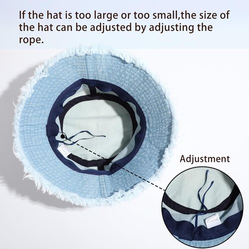 WOWOGO Denim Bucket Hat for Women Men Large Summer Cap for Beach Travel Fishing