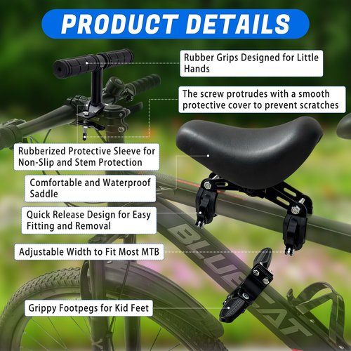 Alaxciax Front Mounted Bicycle Seats for Children, Kid Bike Seat Mountain with Handlebars Foot Pedals for Children 2~5 Years (Black) (Black)