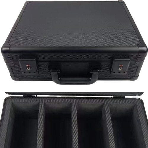 Premium 140-Card Holder Box, Carbon Fiber Graded Card Storage Case, TSA Lock, GPS Tracker Compartment, Fits PSA/BGS/CSG Slabs & Toploaders, 4 Rows, 4 EVA Dividers, Secure Travel for Sports, TCG Cards