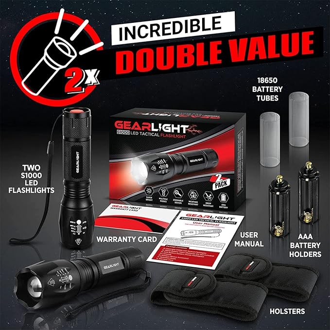 GearLight LED Flashlights - Mini Camping Flashlights with High Lumens, 5 Modes, Zoomable Beam - Powerful, Bright, and Versatile Tactical Flash Light for Outdoor and Home Use