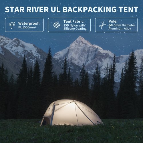 Naturehike UL Star River 2 Person Backpacking Tent, Double Layer Waterproof Two Person Tent, Lightweight Backpacking Cycling 2 Person Tent