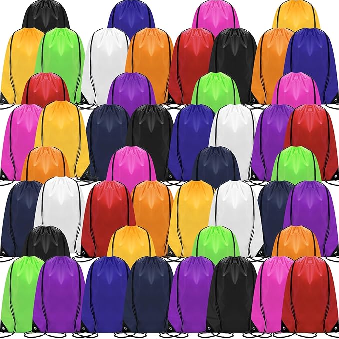 Shappy 50 Pcs Drawstring Backpack Bulk Sports Gym Cinch Bag Polyester String Bag for Men Women Children(10 Colors)